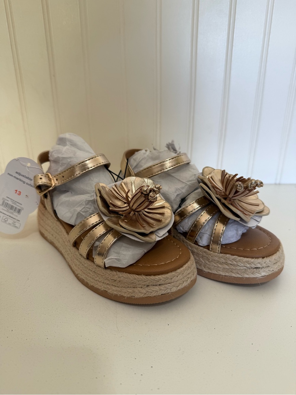 wonder nation Metallic Gold Flower Espadrille Sandals size 13 new tags